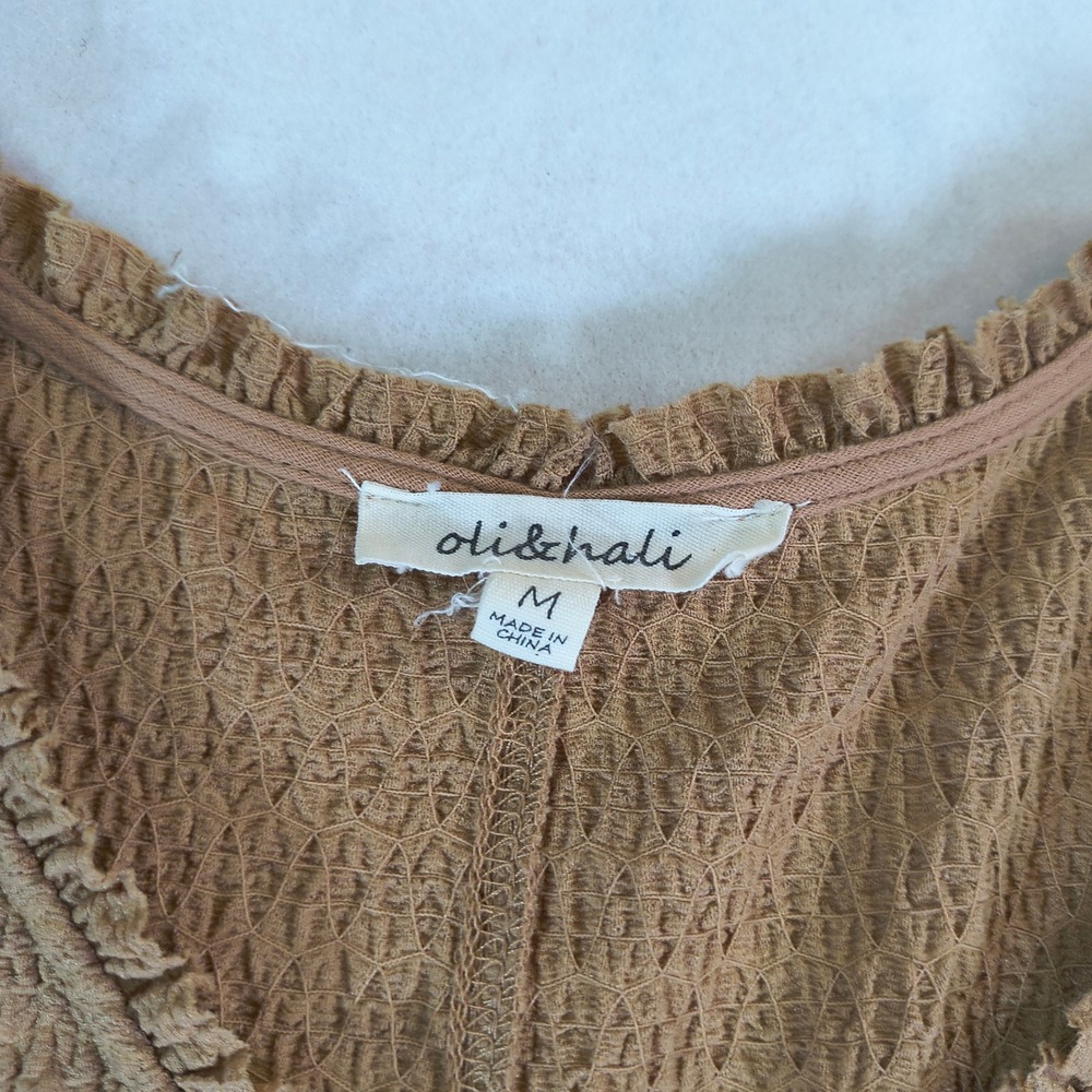 Oli & Hali Womens Textured Gauze Babydoll Tunic Top Brown Medium - Picture 4 of 12